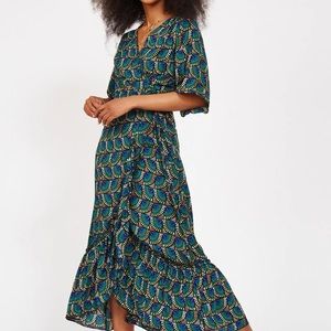 Silk & Salt Journey Maxi Wrap Dress African Peacock Size L